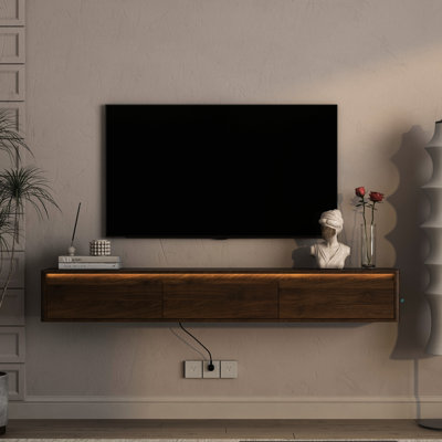 16 Color Led Floating Tv Stand, Wall Mounted For 55 60 65 Inch Tv, Simple Style, Strong Load - Bearing, Material, Quick Installation Steps Stand With And 4 Flashing Effects, 65" Modern Suitable