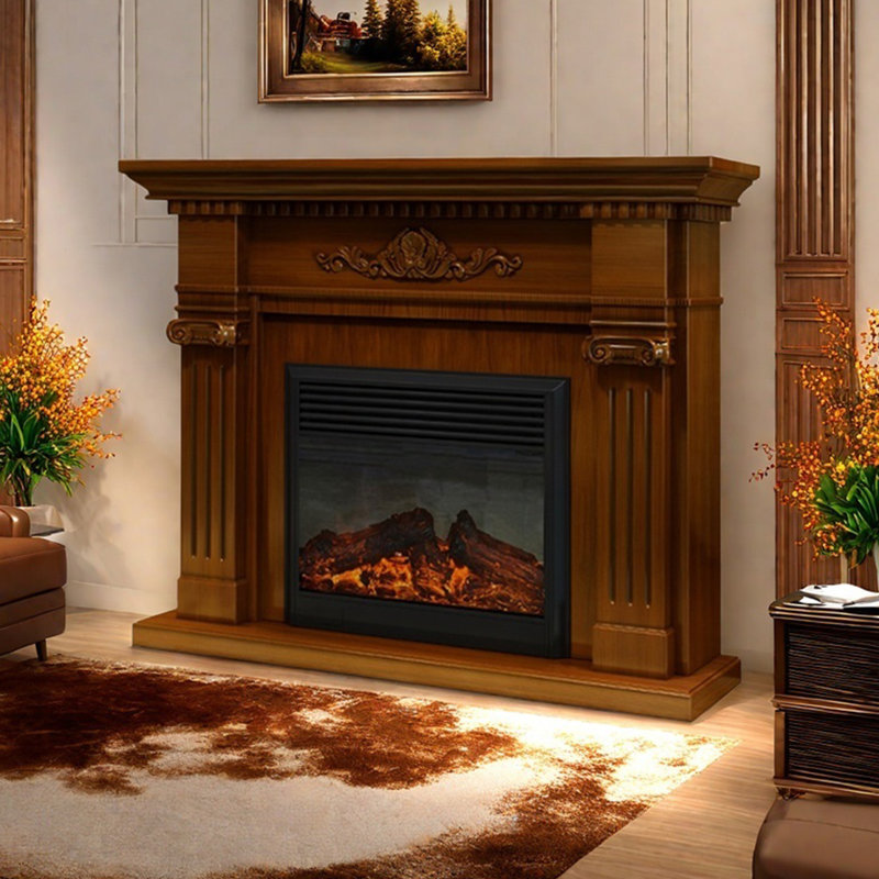 European retro simulation flame electric fireplace, 43.3" H x 47.24" W x 12.59" D
