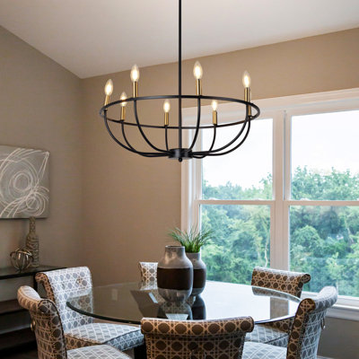 8-light Black Chandelier Farmhouse Dining Room Light Fixture, 26.77 Inch Metal Industrial Candle Round Chandeliers Hanging Lighting For Bedroom Living Room Foyer Entryway, Bulbsnot Included