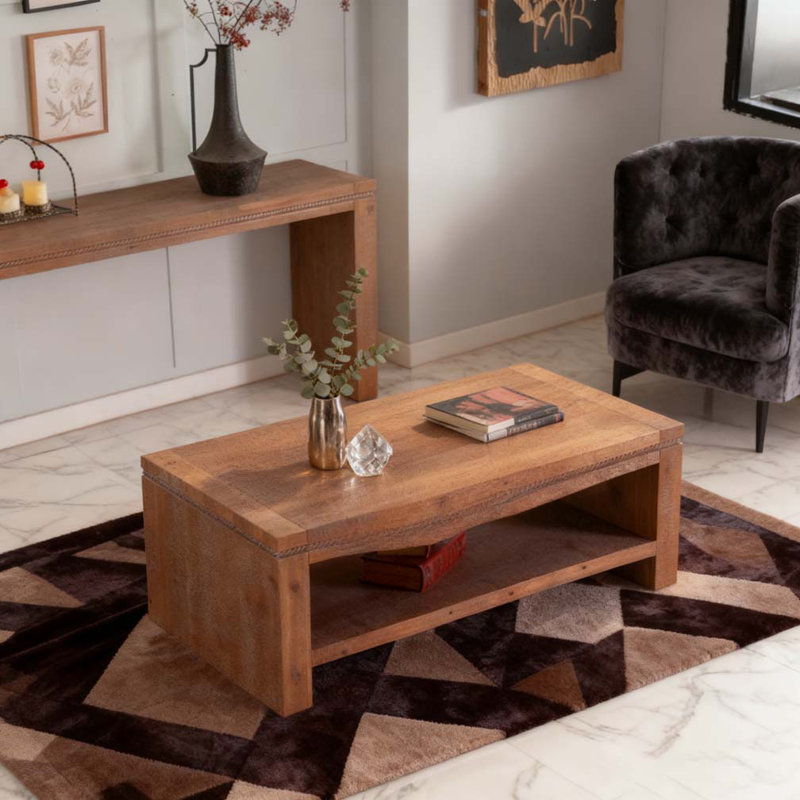 47.24" Rustic 2-Tier Rectangle Coffee Table