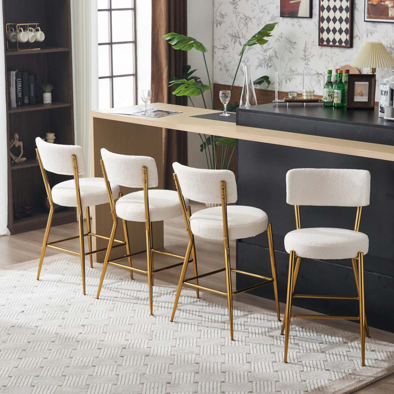 Tabouret de bar Teddy, Beige, Doré