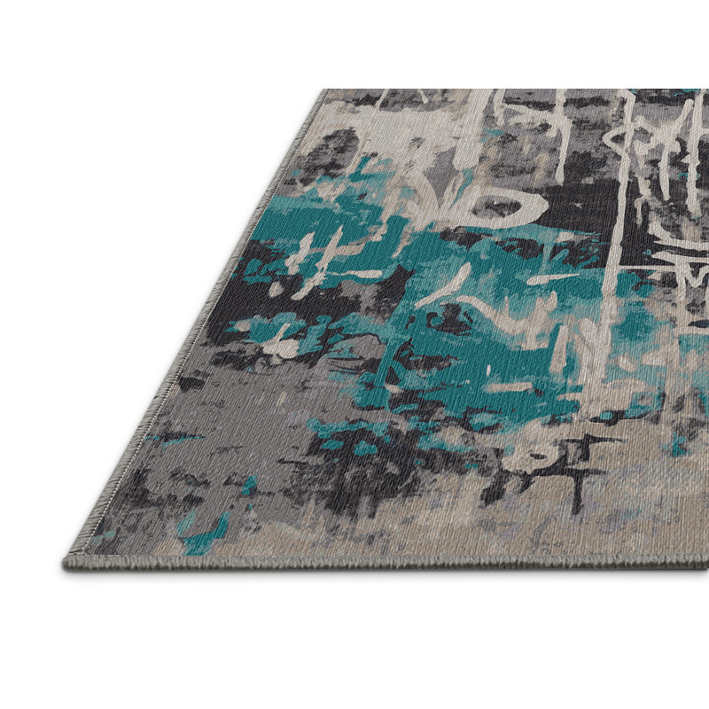 Machine Washable Gray Area Rug, Square 3'