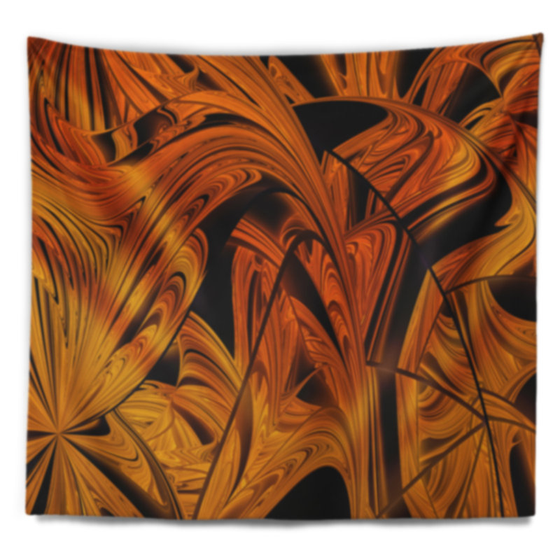 Tapisserie abstraite à motif floral fractal brun éclatant, H 32 po x l 39 po
