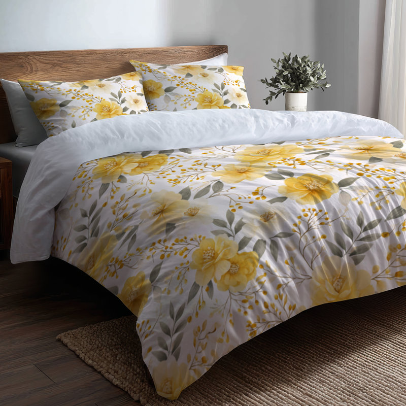 Ensemble d'édredon 6 pièces Country Farmhouse - Ensemble de literie et coussin décoratif jaune floral