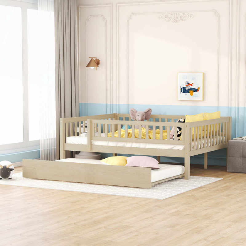 Sturdy and Versatile Daybed with Trundle and Guardrails for Optimal Rest, Natural, Full/Double