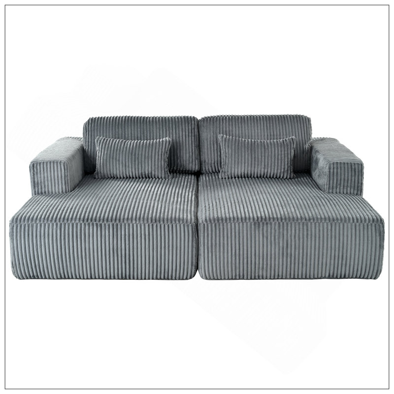 Canapé-lit double en Corduroy avec 2 coussins, parfait pour les salons, les appartements et les bureaux, Gris