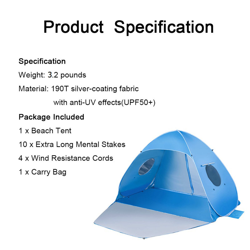 Tente 3 personnes Pop Up, Light Blue