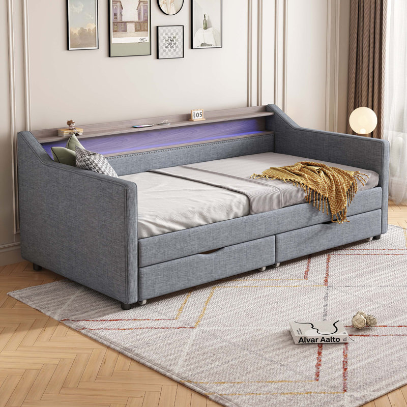 Versatile Daybed with Advanced Storage and Smart Port for Living Spaces, Light Gray
