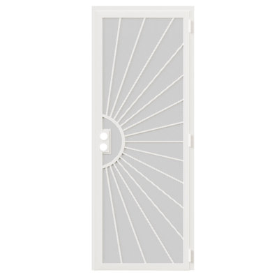  Porte moustiquaire de sécurité de 80 pouces - Acier maillé perforé avec finition résistante à la rouille et double alésage, réversible à gauche ou à droite en blanc