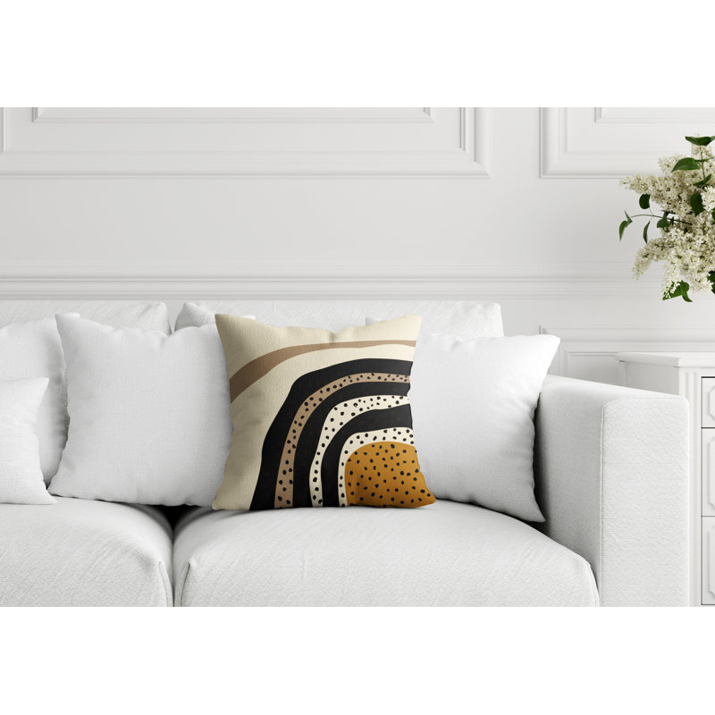 Coussin décoratif intérieur / extérieur en polyester filé Willow, Orange / blanc cassé / beige / noir, 17 po x 17 po