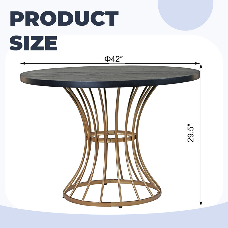Table de salle à manger compacte avec plateau en placage de chêne et base en fer robuste, Noir et or