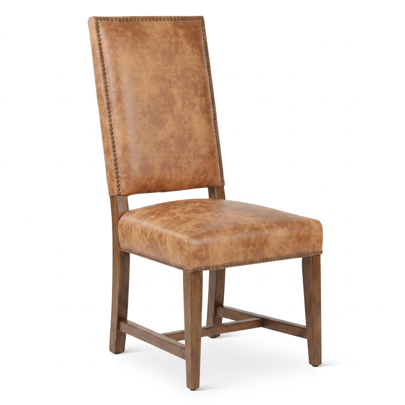 Chaise Dani en cuir brun chaud avec pieds en terre, Brun chaud
