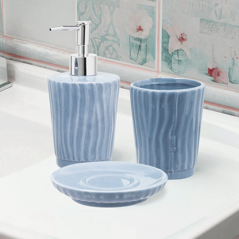 Jackilynn Ceramic / Porcelain Bathroom Accessory Set Bathroom Tray Tumbler, Blue