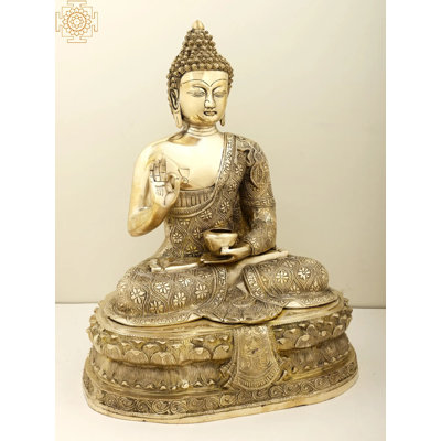 22" Brass Gautam Buddha Preaching His Dharma Statue – Handmade Spiritual Meditation Decor for Home Altar & Zen Spaces