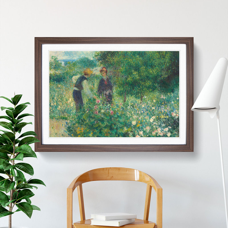 Picking Flowers by Pierre-Auguste Renoir - Framed Print, 27cm H x 36cm W x 2cm D, Walnut Framed