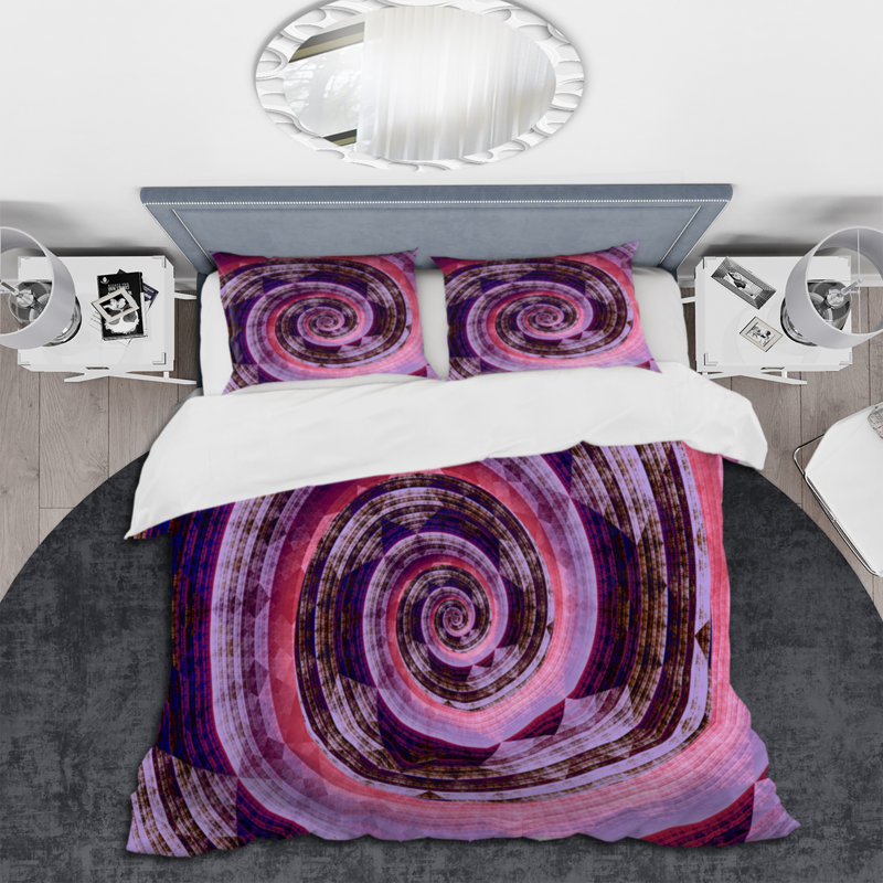 Rose et spirale mauve - ensemble de housse de couette moderne - microfibre de polyester