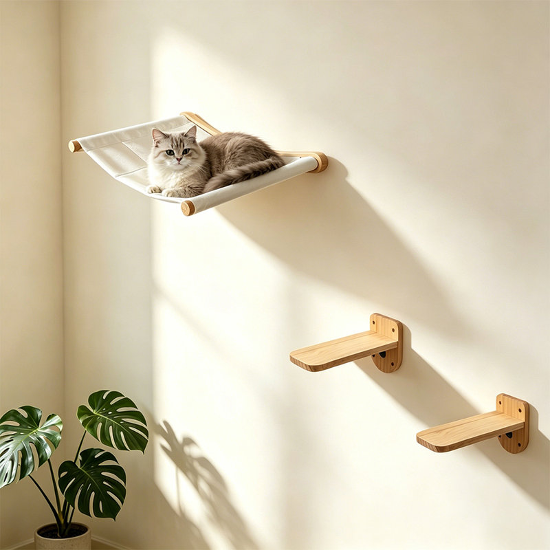 Hamac pour chat mural et 2 marches