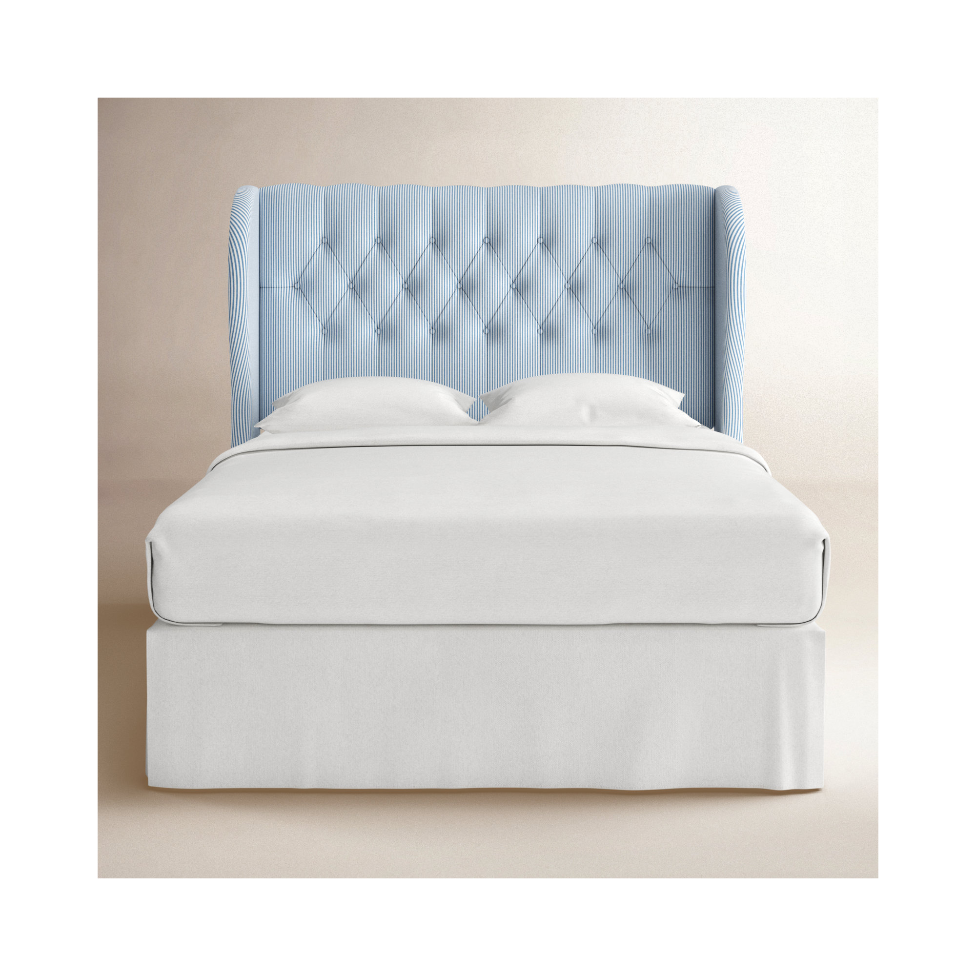 Tomey Wingback Headboard, Prep Stripe Blue, Queen