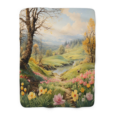 Rainbow Blossom Melody - couverture en sherpa de qualité supérieure 1 pièce - reproduction d'art luxueuse