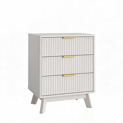 Table de chevet cannelée à 3 tiroirs, table de chevet moderne pour chambre à coucher, table de bout en bois à devant ondulé, 23,62 po x 15,74 po x 28,03 po, 35 lb chaque tiroir, 5,9 po de pieds surélevés pour un nettoyage facile