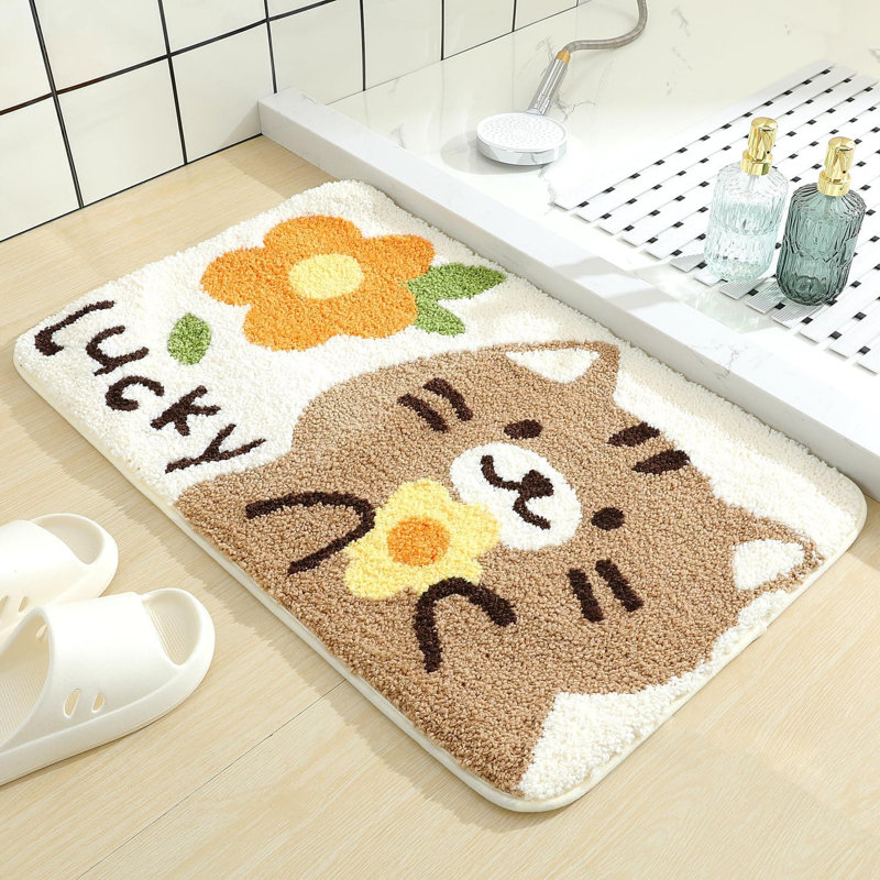 16x24 Cat Bath Rug "Flower": Plush Microfiber, Non-Slip for Multi-Room Use