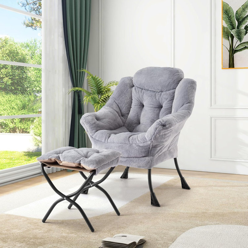 Fauteuil avec repose-pieds Lazy, Gris