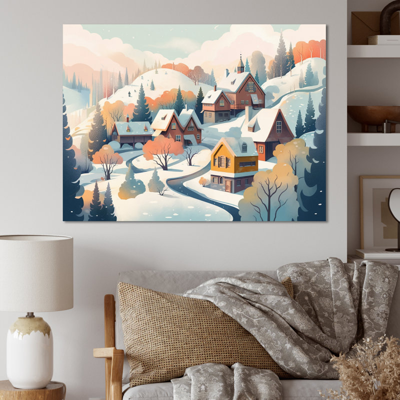 Winter Village IV sur toile, H 24 po x l 32 po x P 1 po, Toile tendue