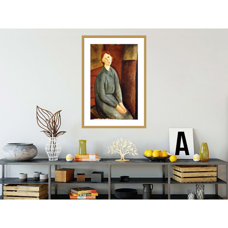 Portrait d'Annie Bjarne par Amedeo Modigliani - Estampe numérique encadrée, H 41,5 po x l 28,85 po