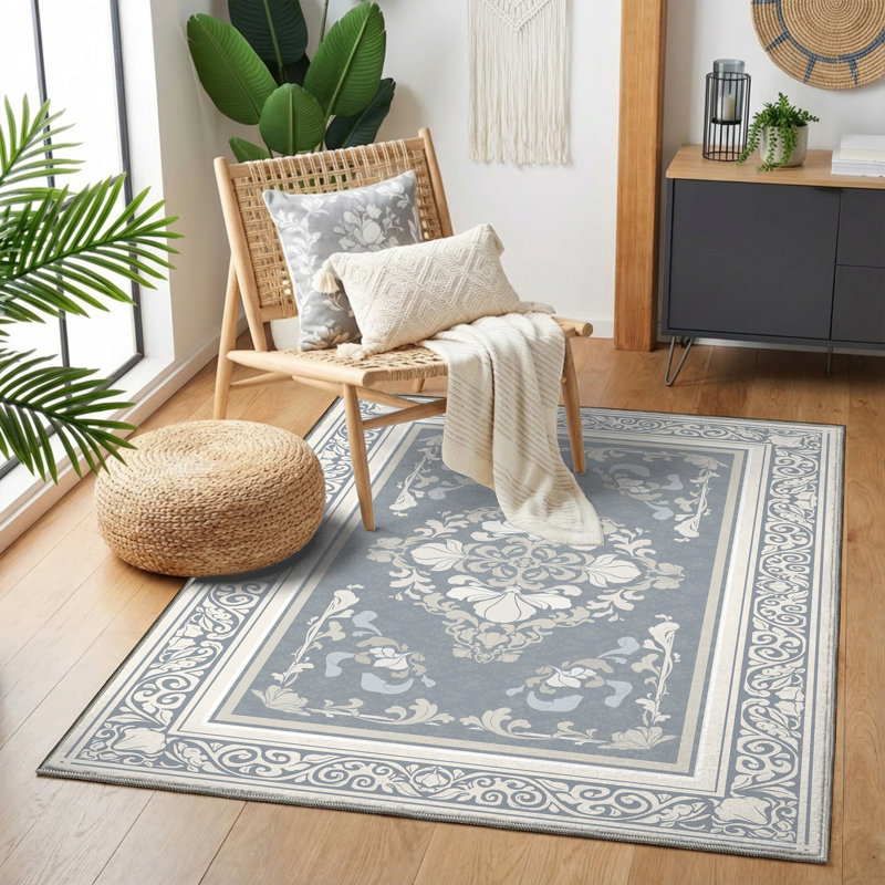 Floral Faux Wool Area Rug , Soft Non-Slip Carpet for Living Room or Bedroom,Greige, Rectangle 5' x 8', Greige
