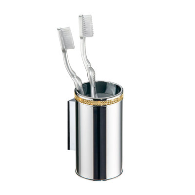 Zenor Toothbrush Holder. Polished chrome-golden crystals
