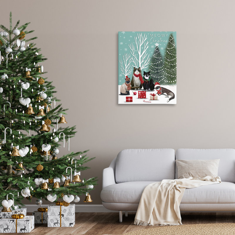 Toile festive de chats d'hiver, design par Elizabeth Tyndall, H 40 po x l 30 po