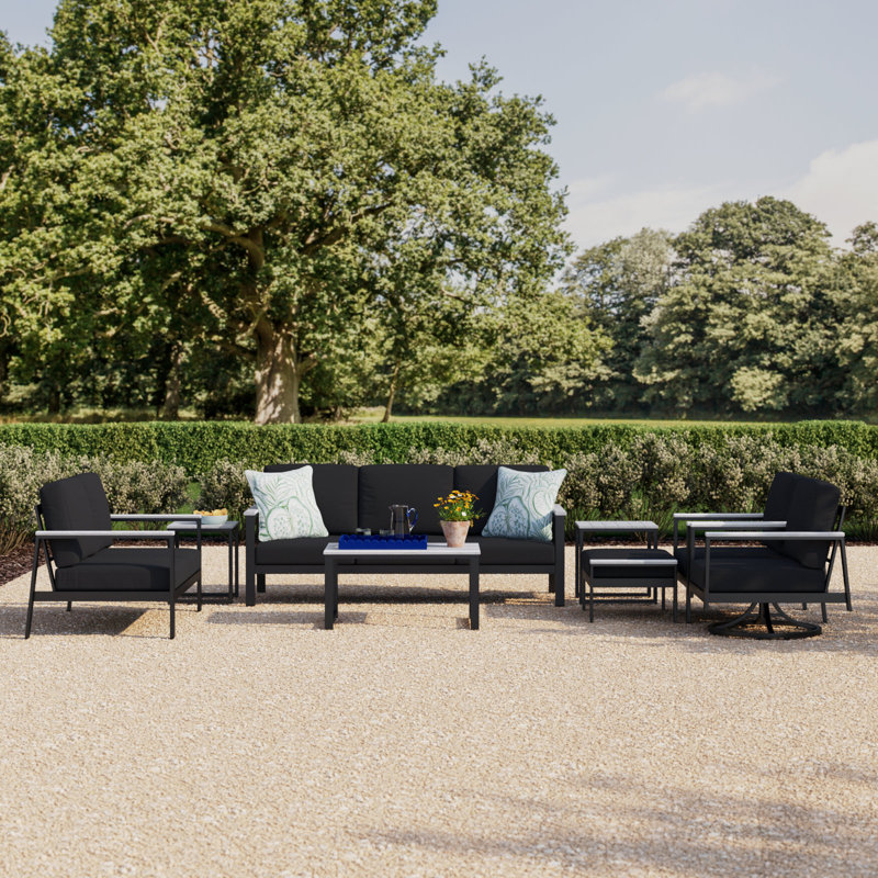 Townsend 7 - Person Patio Conversation Set with Sunbrella® Cushions, Canvas Black Sunbrella® Canvas