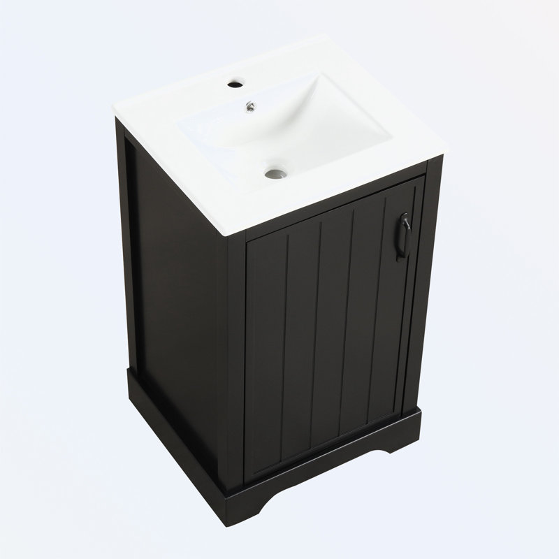 Meuble-lavabo de salle de bain avec lavabo, support de rangement et tablette réglable, Noir, noir, noir, noir