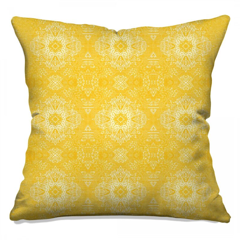 Yellow Mandala Pattern Double Sided Throw Pillows, 20 x 20 inches