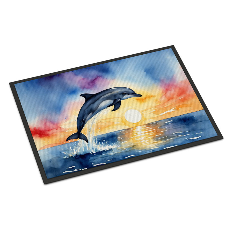 Paillasson dauphin sautant au lever du soleil, L 18 po x L 27 po