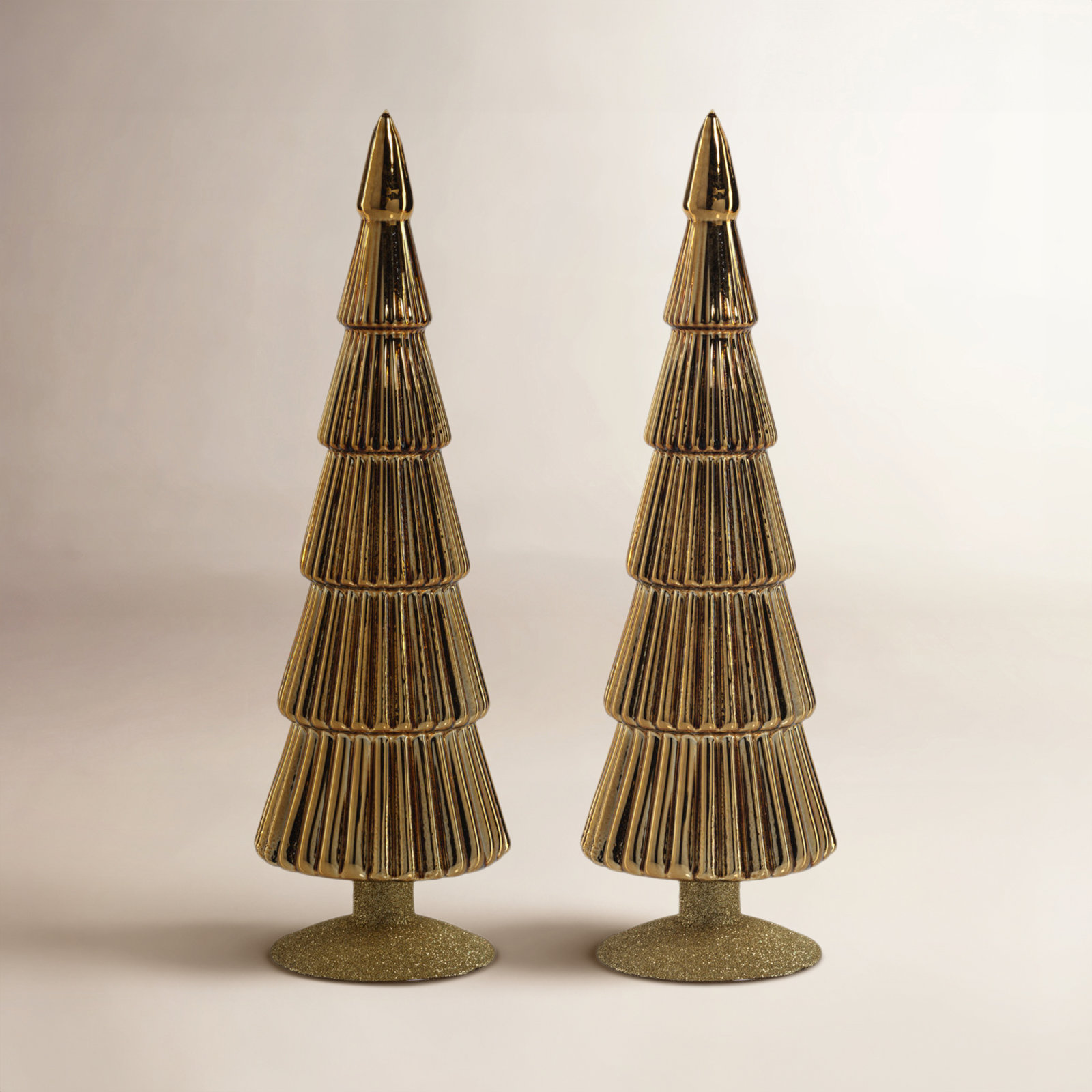 Halette 2-Piece Red Glass Tabletop Tree Set, 13.5" H x 3.5" W x 3.5" D, Gold