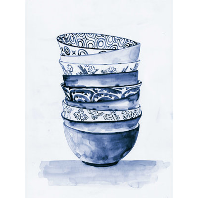" Handpainted Blue Watercolor Bowl Stack "