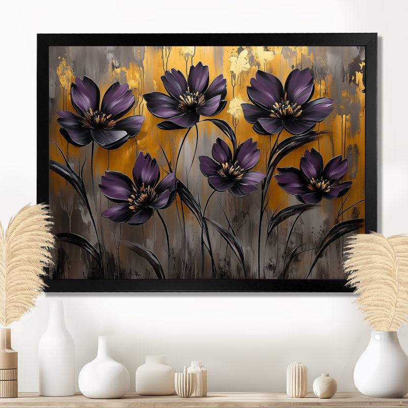 Doré mauve chardon fleurs chanson harmonie II - chardon, art mural, H 30 po x l 40 po, Noir, noir, noir, noir