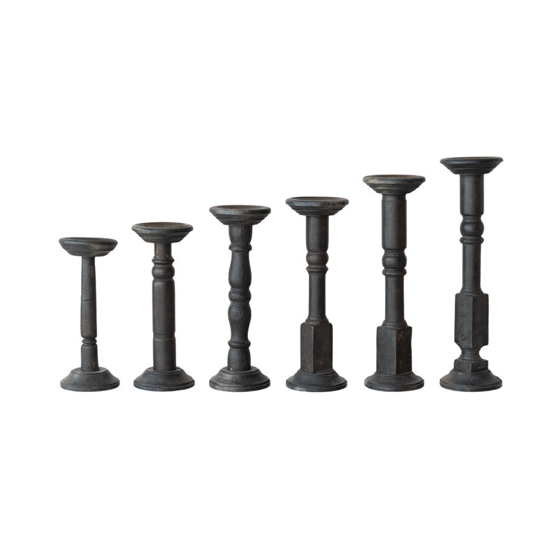 Found Turned Wood Pillar Candle Holders