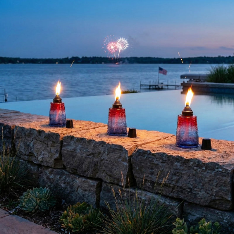 Torches Tiki Citronella, Rouge / Blanc / Bleu