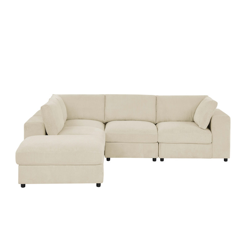 Blebu Corduroy Upholstered Modular Sectional, Beige Corduroy