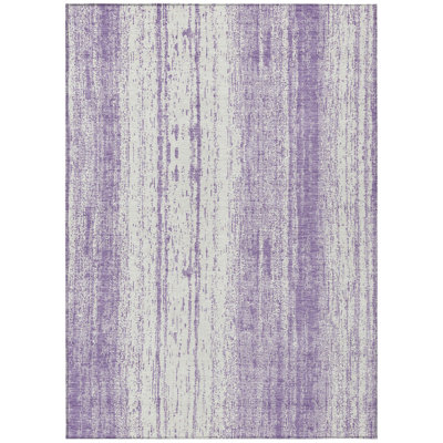 3' X 5' Purple And Ivory Striped Washable Indoor Outdoor Area Rug
