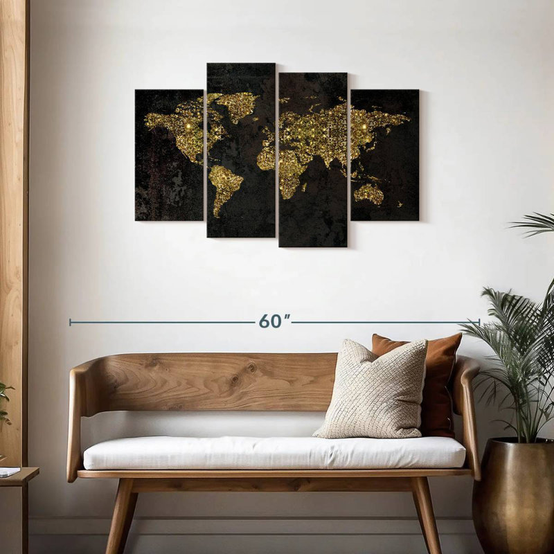 Carte du monde Aliaz Glitzy Gold, H 27 po x l 43 po