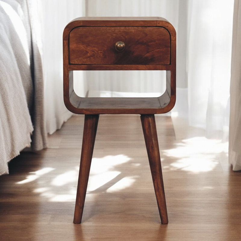 Mini Honey Caramel Mango Wood Bedside Table with Drawer