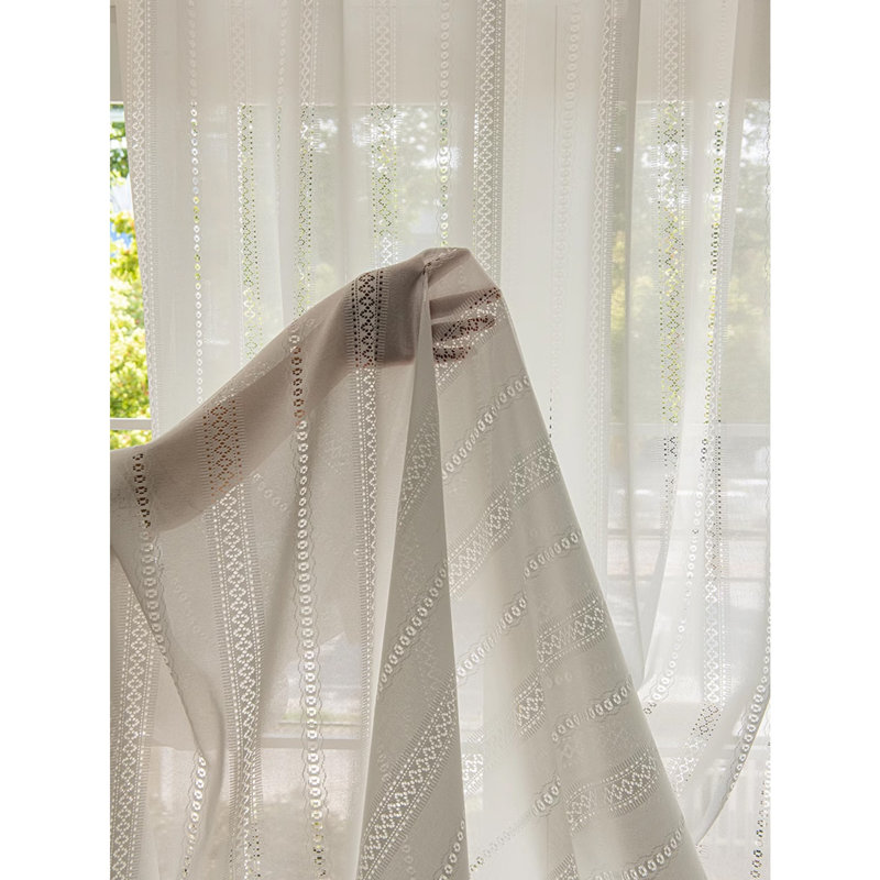 Minimalist Rod Pocket Sheer Curtain, Japanese Style Linen-Like Crochet Lace Voile, Light Filtering for Living Room, 95