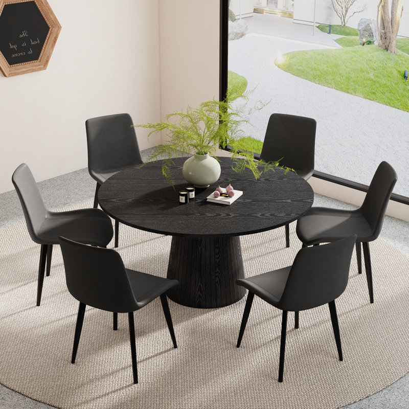 Ensemble de table de salle à manger Fultz, 7 pièces : table, 6 chaises, Noir, Gray