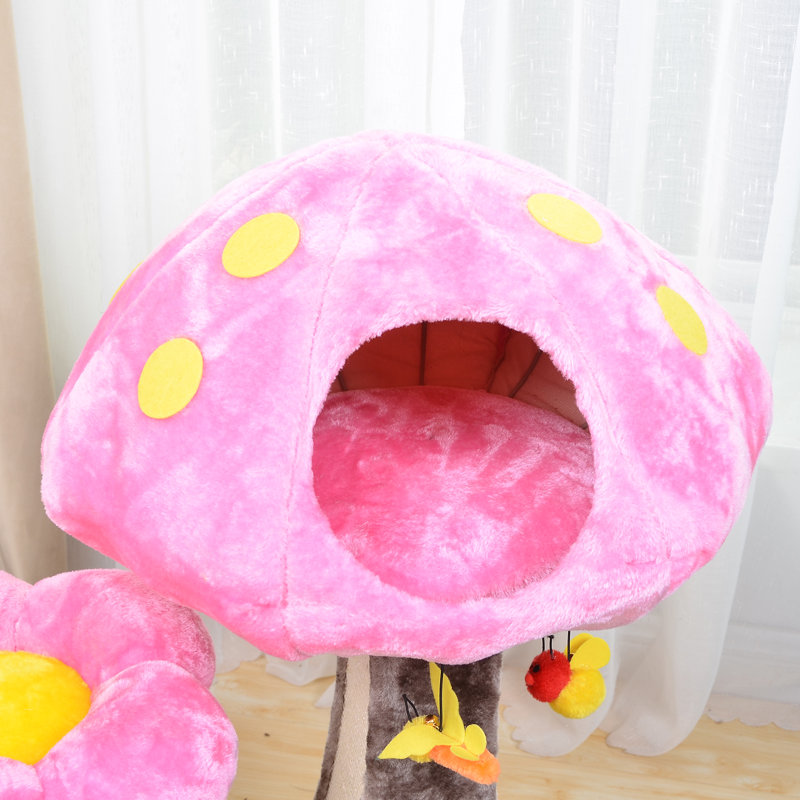 Whimsical Pink and Purple Mushroom Cat Tree with Sisal Scratching Posts