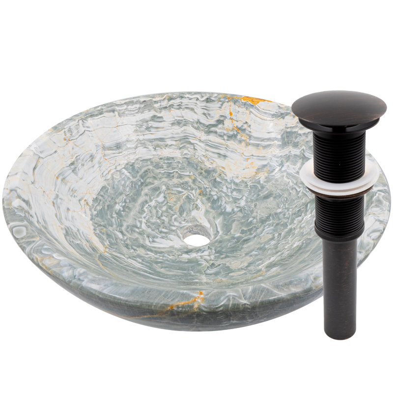 Novatto 17'' Stone Circular Bathroom Sink with Faucet, Oil Rubbed Bronze