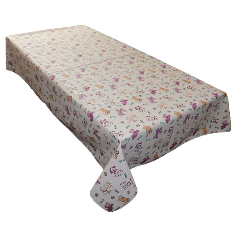 Puppies Print Tablecloths, Purple/White, 48" Square