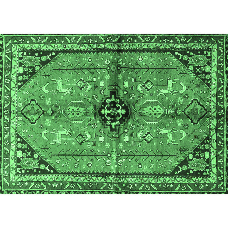 Tapis vert / noir en laine tissé à la machine Dashayla Southwestern, Rectangle 4 pi x 6 pi